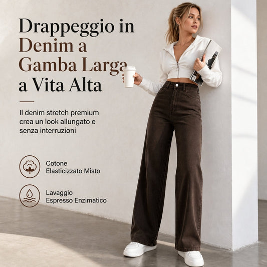 🔥SCONTO DEL 50%!👖Jeans da donna vintage a vita alta a zampa, pantaloni di denim drappeggiati a lunghezza pavimento