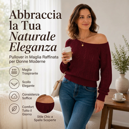 🔥SCONTO DEL 50%! 👚Maglione corto a trama da donna, con scollo sulle spalle
