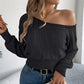🔥SCONTO DEL 50%! 👚Maglione corto a trama da donna, con scollo sulle spalle