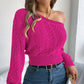 🔥SCONTO DEL 50%! 👚Maglione corto a trama da donna, con scollo sulle spalle