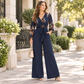 ⏰ Ultimo Giorno di Saldi – SCONTO 50% ✨Tuta jumpsuit elegante con stampa floreale, avvolgente, scollo a V, gamba larga, cintura in vita e maniche a 3/4 con volant