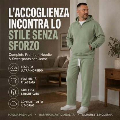 ⏰ Ultimo Giorno di Saldi – SCONTO 50% ✨Set casual da uomo con felpa mezza zip con cappuccio e pantaloni a gamba larga