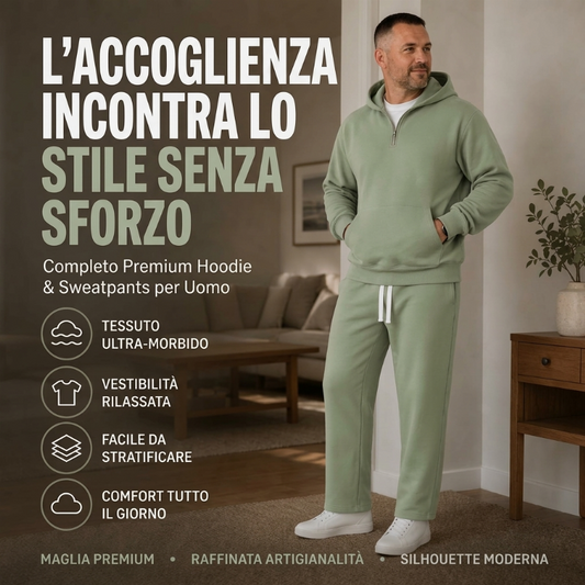 ⏰ Ultimo Giorno di Saldi – SCONTO 50% ✨Set casual da uomo con felpa mezza zip con cappuccio e pantaloni a gamba larga