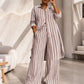 🔥SCONTO DEL 50%! 👚Set donna composto da camicia a righe lungo e pantaloni a gamba larga