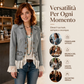 🔥SCONTO DEL 50%! 🧥Giacca di jeans da donna con revers a bavero e fondo in pizzo