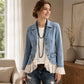 🔥SCONTO DEL 50%! 🧥Giacca di jeans da donna con revers a bavero e fondo in pizzo
