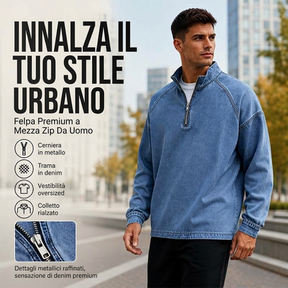 ⏰ Ultimo Giorno di Saldi – SCONTO 50% ✨Maglione pullover da uomo in denim con chiusura zip a 1/4