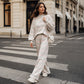 ⏰ Ultimo Giorno di Saldi – SCONTO 50% ✨Set da donna con top a righe e collo alto modellato e pantaloni gamba larga
