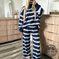 ⏰ Ultimo Giorno di Saldi – SCONTO 50% ✨Set da donna con top a righe e collo alto modellato e pantaloni gamba larga