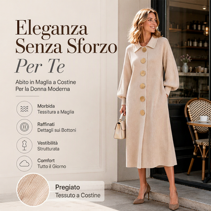 ⏰ Ultimo Giorno di Saldi – SCONTO 50% ✨Abito lungo da donna in maglia a coste con maniche a lanterna