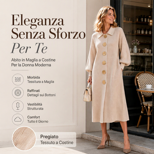 ⏰ Ultimo Giorno di Saldi – SCONTO 50% ✨Abito lungo da donna in maglia a coste con maniche a lanterna