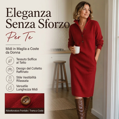 🔥SCONTO DEL 50%! 👗Abito da maglia a coste da donna con colletto a revers