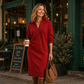 🔥SCONTO DEL 50%! 👗Abito da maglia a coste da donna con colletto a revers