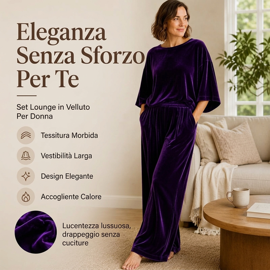 Set da donna con top di velluto a maniche corte e pantaloni a gamba larga