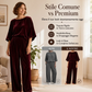 Set da donna con top di velluto a maniche corte e pantaloni a gamba larga