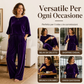 Set da donna con top di velluto a maniche corte e pantaloni a gamba larga