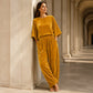 Set da donna con top di velluto a maniche corte e pantaloni a gamba larga