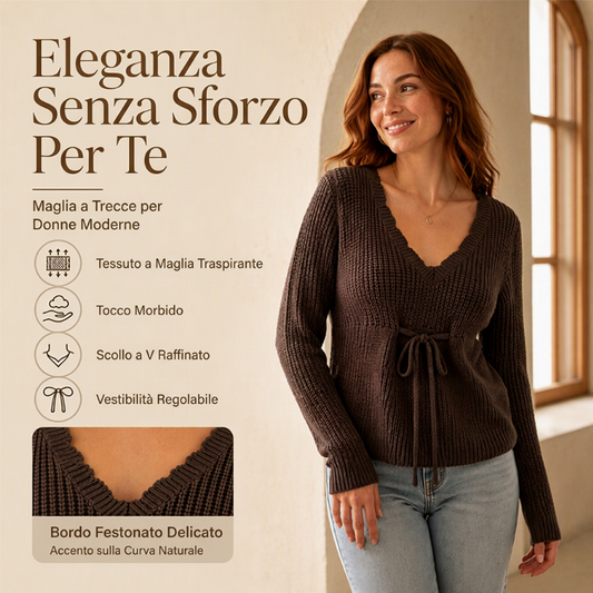⏰  Sconto del 50% di cambio stagione – qualità a metà prezzo! ✨Maglione lavorato a maglia sexy da donna con scollo a V e coulisse