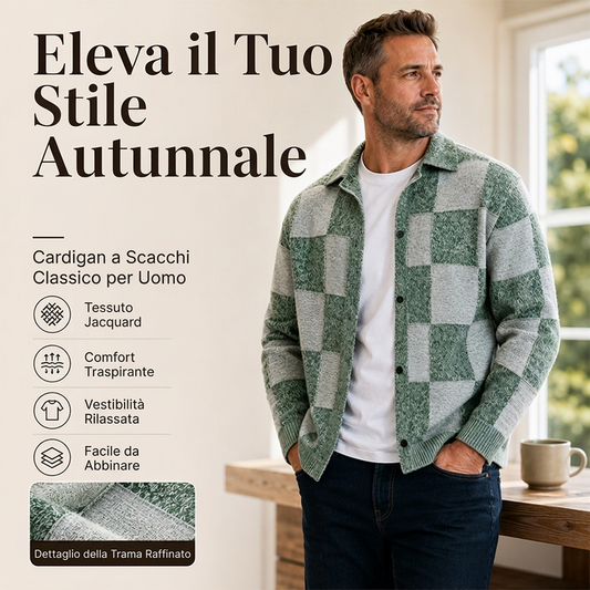 ⏰  Sconto del 50% di cambio stagione – qualità a metà prezzo! ✨Maglione cardigan in maglia da uomo vintage a scacchi con chiusura a bottoni