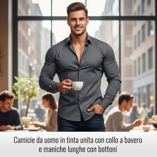 📢📢 SCONTO DEL 50%! ⏰ Camicie maschili monocolore con collo a revers e maniche lunghe