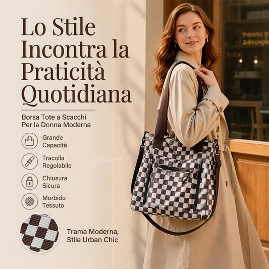 ✨Disponibilità limitata, non lasciartelo sfuggire!🎉Borsa a spalla casual capiente a scacchiera