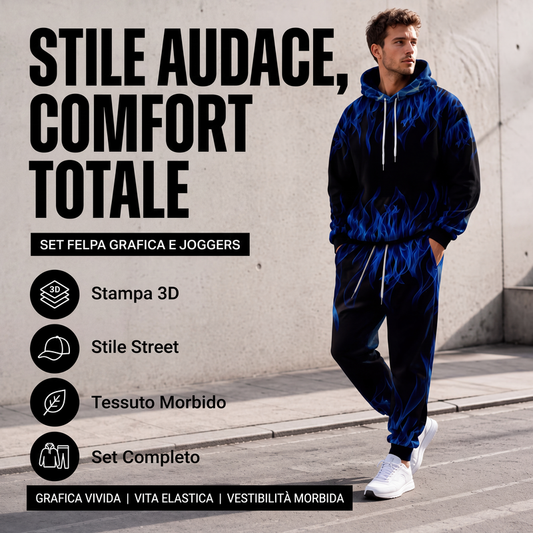 ⏰  Sconto del 50% di cambio stagione – qualità a metà prezzo! ✨Set uomo con felpa con cappuccio stampata e pantaloni della tuta