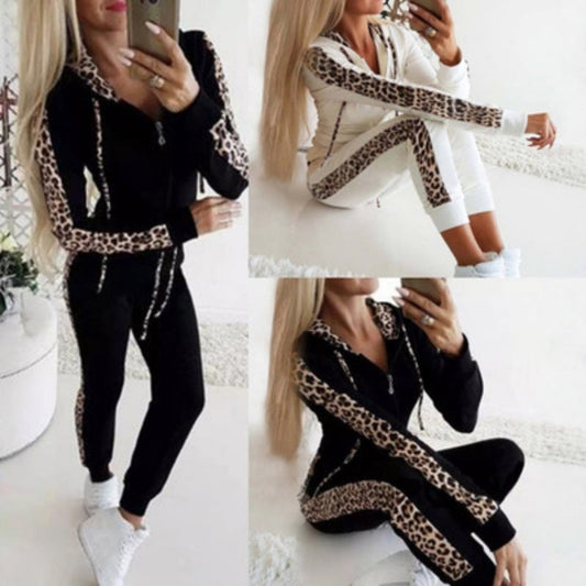 ⏰  Sconto del 50% di cambio stagione – qualità a metà prezzo! ✨Set da donna con felpa a maniche lunghe con stampa leopardata e zip e pantaloni