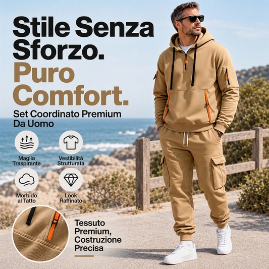 ⏰  Sconto del 50% di cambio stagione – qualità a metà prezzo! ✨Set uomo caldo con felpa con mezza cerniera e cappuccio e pantaloni cargo
