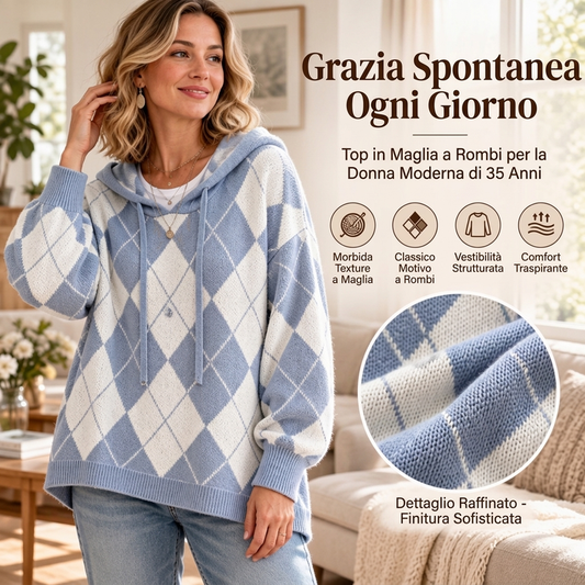 ⏰  Sconto del 50% di cambio stagione – qualità a metà prezzo! ✨Maglione casual da donna a fantasia argyle con cappuccio