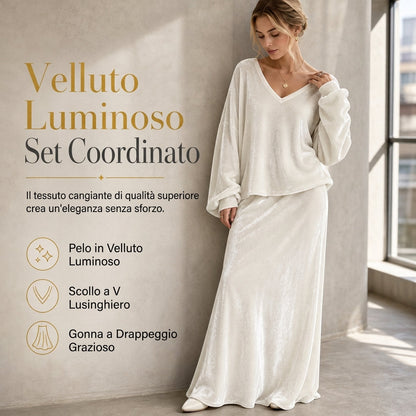 ✨Disponibilità limitata, non lasciartelo sfuggire!🎉Completo donna in velluto tinta unita: felpa scollo a V profondo e vestito lungo a fascia