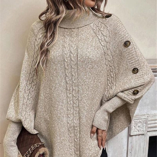 ⏰  Sconto del 50% di cambio stagione – qualità a metà prezzo! ✨Maglione da Donna Elegante con Collo Alto, Orlo Asimmetrico e Mantella