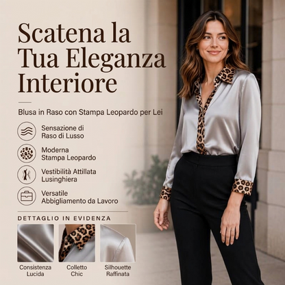✨Disponibilità limitata, non lasciartelo sfuggire!🎉Camicia da donna in raso con patchwork leopardato