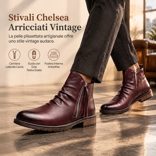 ⏰  Sconto del 50% di cambio stagione – qualità a metà prezzo! ✨Stivali Chelsea Vintage da Uomo con Pieghe Stivali Western Cowboy Casual con Tonda Punta e Cerniera