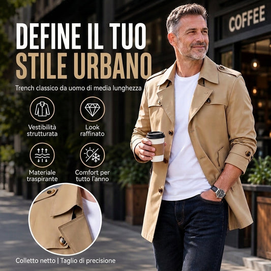 ⏰  Sconto del 50% di cambio stagione – qualità a metà prezzo! ✨Trenchcoat business da uomo di media lunghezza