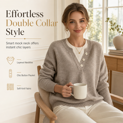 ⏰  Sconto del 50% di cambio stagione – qualità a metà prezzo! ✨Comodo maglione in maglia scollato a V a due pezzi con finiture a bottoni