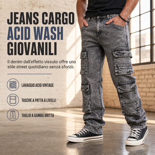 ⏰  Sconto del 50% di cambio stagione – qualità a metà prezzo! ✨Jeans cargo a gamba larga lavaggio retrò, pantaloni di jeans stile Y2K high street con tasche