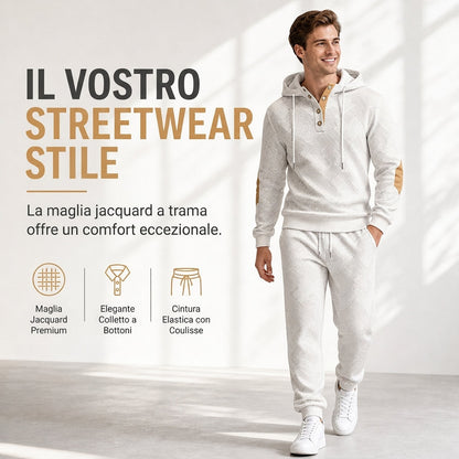 ⏰  Sconto del 50% di cambio stagione – qualità a metà prezzo! ✨Completo da uomo 2 pezzi con felpa jacquard con cappuccio, autunno/inverno, casual, composto da felpa con cappuccio e pantaloni della tuta