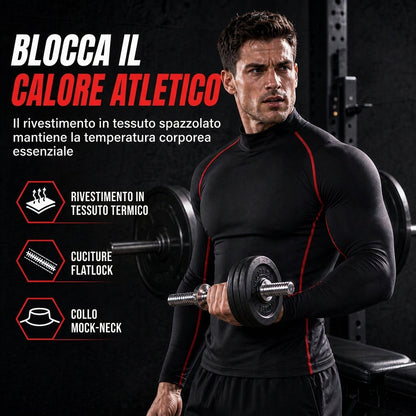 ⏰ Ultimo Giorno di Saldi – SCONTO 50% ✨Maglia a maniche lunghe compressiva da uomo in tessuto termico invernale, ad alta collo, per corsa sportiva e allenamento, strato base