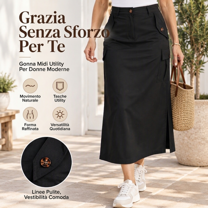 ⏰  Sconto del 50% di cambio stagione – qualità a metà prezzo! ✨Gonna Midi Cargo a Vita Alta da Donna