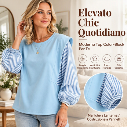 ⏰  Sconto del 50% di cambio stagione – qualità a metà prezzo! ✨Top casual da donna a maniche lunghe con patchwork