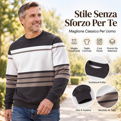 ⏰  Sconto del 50% di cambio stagione – qualità a metà prezzo! ✨Felpa casual a righe da uomo con girocollo