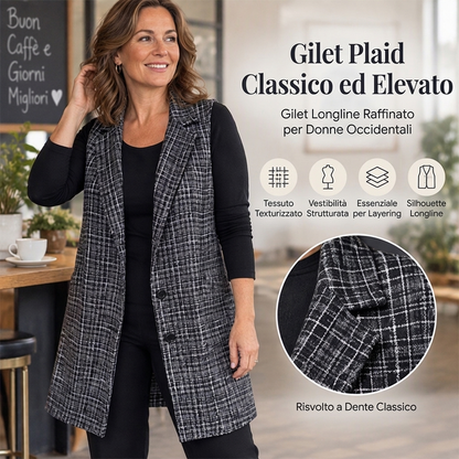 ✨Nuovi arrivi!✨ Gilet lungo a quadri da donna, collo a punta