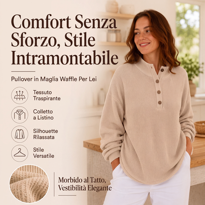 ⏰  Sconto del 50% di cambio stagione – qualità a metà prezzo! ✨Felpa Henley da donna in tessuto a nido d'ape
