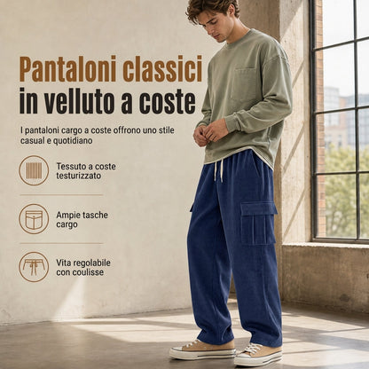 🔥SCONTO DEL 50%! 👖Pantaloni Cargo in Velluto a Coste da Uomo con Tasche Multiple