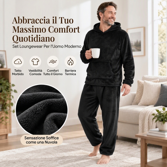 Set da 2 pezzi: felpa con cappuccio e pantaloni in pile plush per uomo