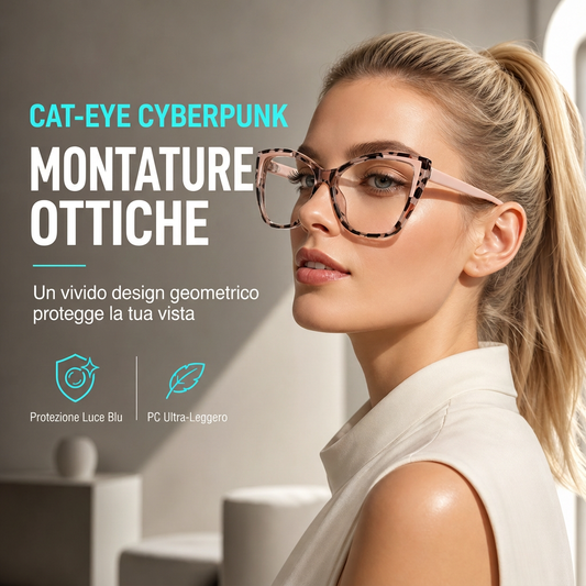 🔥SCONTO DEL 50%! 👓Occhiali da Vista Cyberpunk a Forma di Gatto Antiradiazione Blu per Donna, Lenti FotoCromatiche Trasparenti Moda