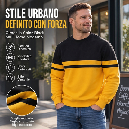 ⏰  Sconto del 50% di cambio stagione – qualità a metà prezzo! ✨Felpa casual da uomo con girocollo e colore bloccato