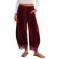 ⏰  Sconto del 50% di cambio stagione – qualità a metà prezzo! ✨Pantaloni Donna in Velluto a Gamba Larga con Bordi in Pizzo