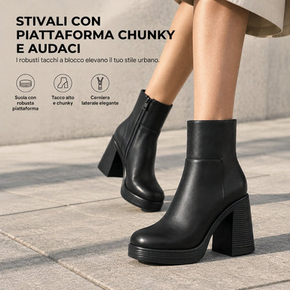 🔥SCONTO DEL 50%! 👢Stivaletti alla caviglia con zeppa spessa e tacco robusto