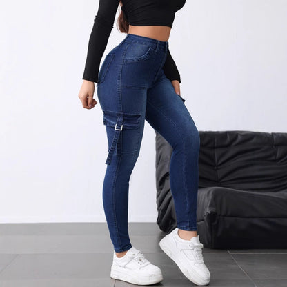 🔥SCONTO DEL 50%! 👖Jeans Cargo a vita alta elasticizzati da donna